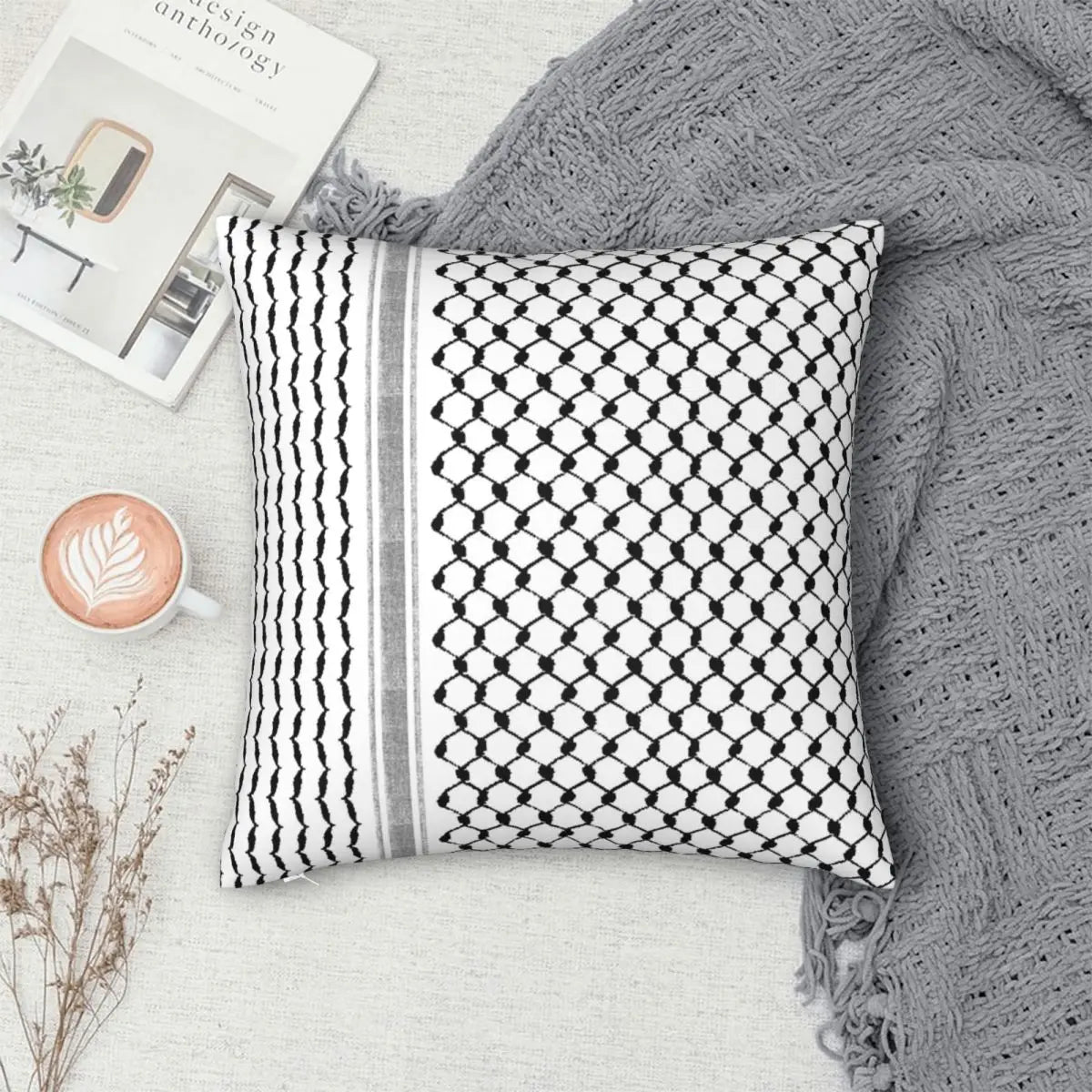 Traditional Keffiyeh Design Pillowcase Polyester Linen Velvet Creative Zip Decor Pillow Case Bed Cushion Cover 45x45