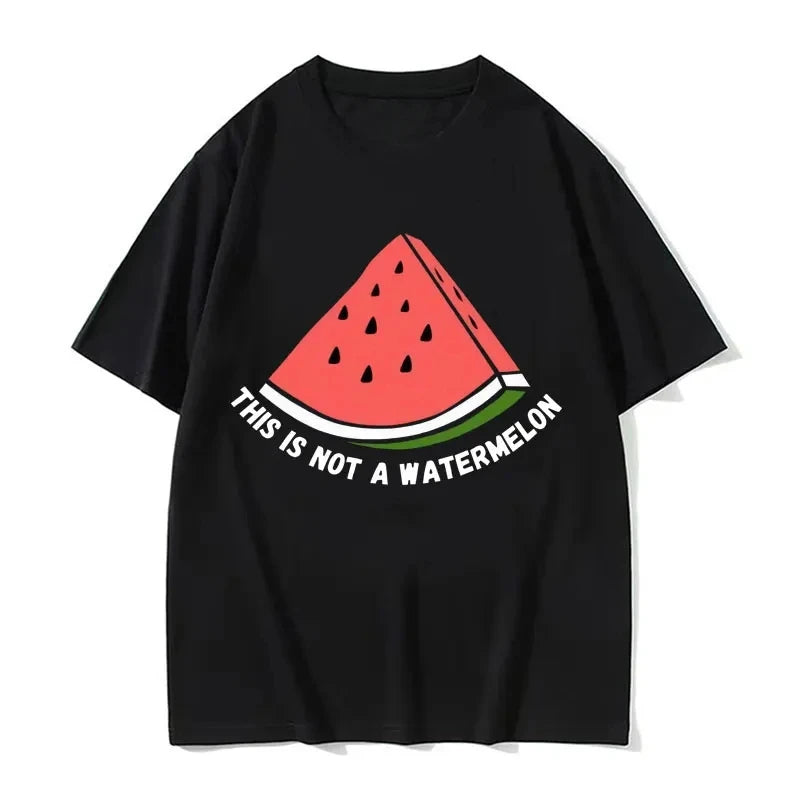 This is not a watermelon print print street fashion trend fun printed men's and women's all-purpose short-sleeved T-shirt