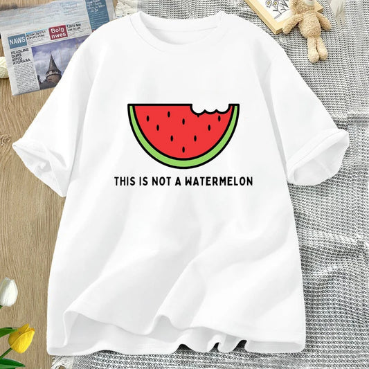 This is not a watermelon print print street fashion trend fun printed men's and women's all-purpose short-sleeved T-shirt