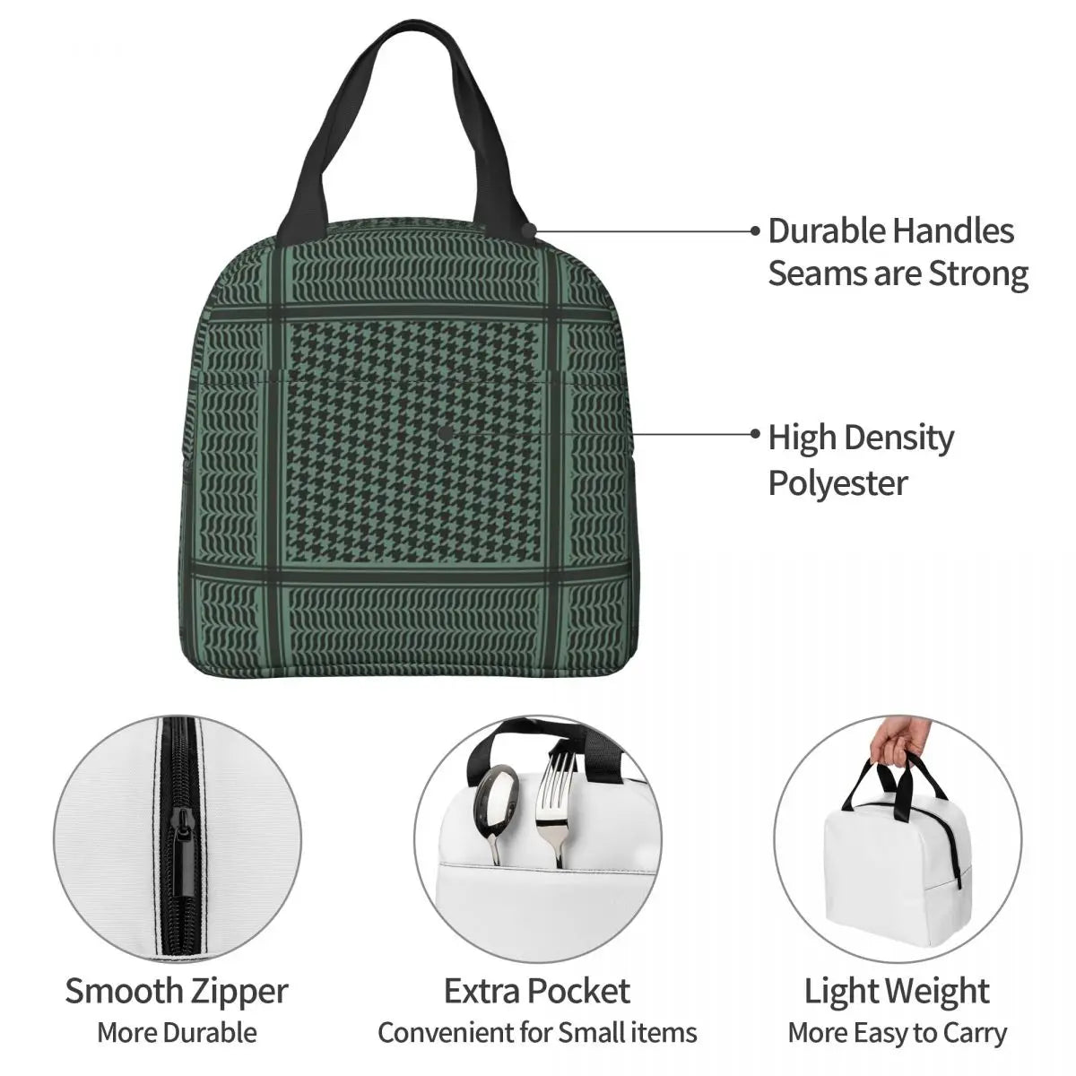 Shemagh Tactical Arabic Palestine Lunch Bags Insulated Bento Box Waterproof Lunch Tote Leakproof Picnic Bags for Woman Girl