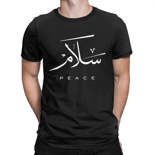 Peace Modern Arabic Calligraphy T Shirts Men's 100% Cotton T-Shirts Round Collar Greeting Eid Islamicart Tees Short Sleeve Tops