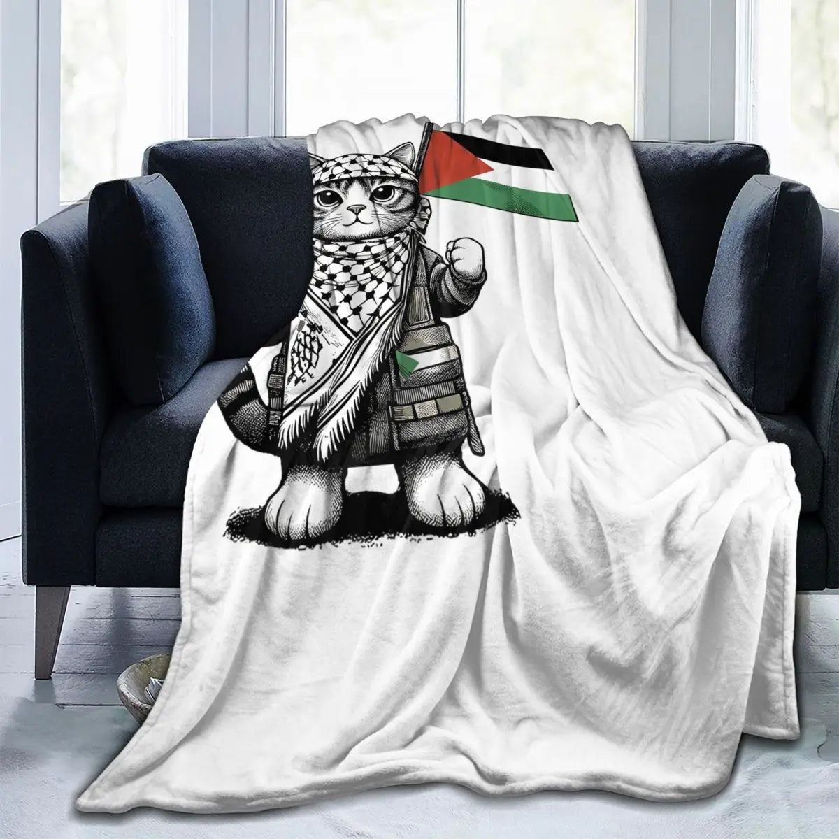 Palestine Keffiyeh Cat Blankets Flannel Print Portable Lightweight Throw Blanket for Sofa Office Rug Piece