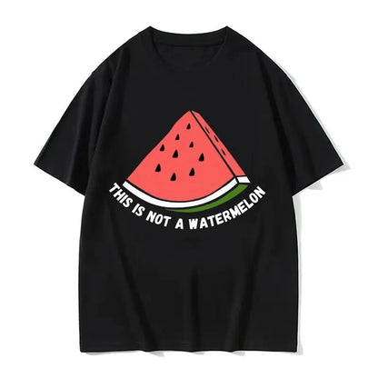 This is not a watermelon print print street fashion trend fun printed men's and women's all-purpose short-sleeved T-shirt