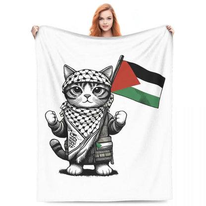 Palestine Keffiyeh Cat Blankets Flannel Print Portable Lightweight Throw Blanket for Sofa Office Rug Piece